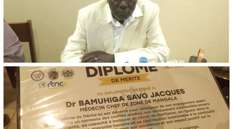 Bunia : le Dr Bamuhiga Savo Jacques honoré pour son engagement sanitaire exceptionnel