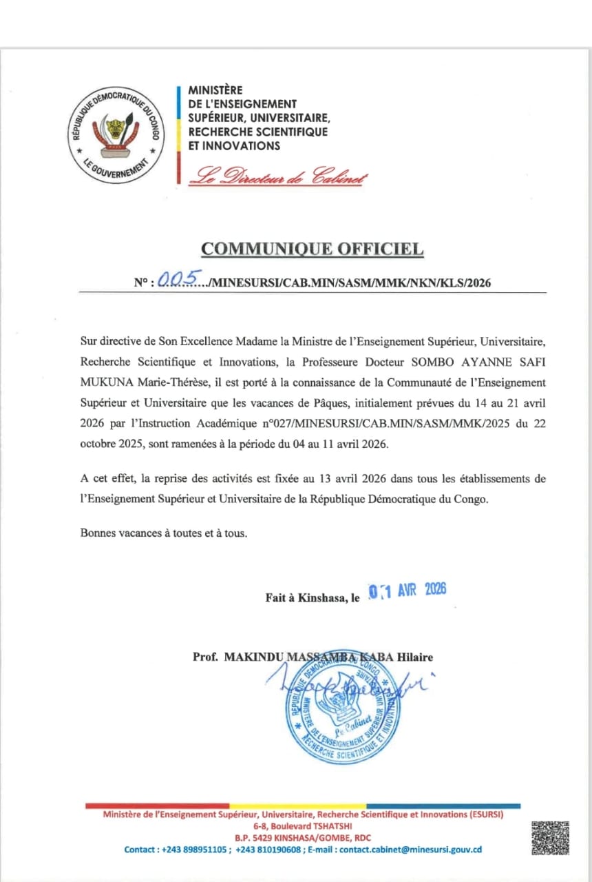 RDC : voici les dates des vacances des pâques aux universités - Elezahd