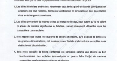 Haut-Uele : le gouvernement provincial met en garde contre le refus injustifié des billets de banque