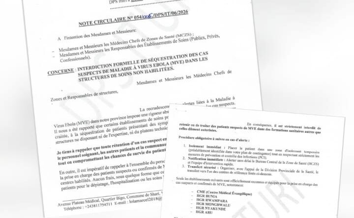 Ebola en Ituri : la DPS met en garde contre la prise en charge illégale des cas suspects et annonce des sanctions