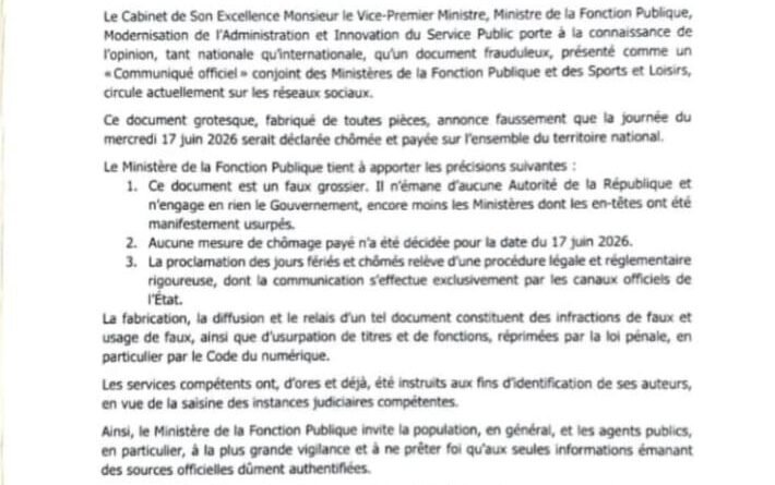 17 juin 2026 : Kinshasa dément une rumeur de congé et promet des sanctions
