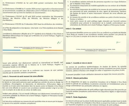 RDC : Le gouvernement adopte des mesures exceptionnelles pour contenir la 17ᵉ épidémie d’Ebola