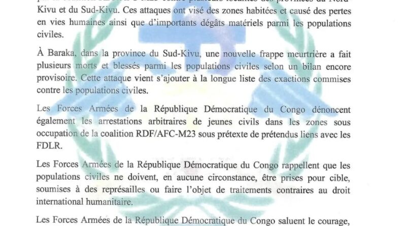 Nord-Kivu et Sud-Kivu : les FARDC accusent la coalition RDF/AFC-M23 de bombardements contre des civils